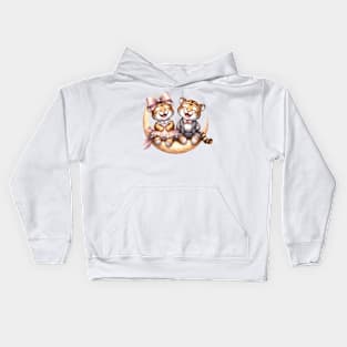 Valentine Happy Tiger Couple On Moon Kids Hoodie